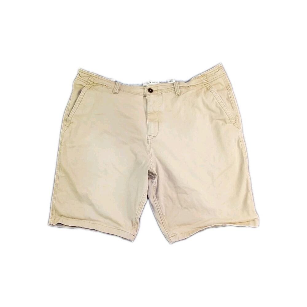 Lucky Brand Shorts Mens Sz 40 Beige Saturday Stretch Chino Flat Front Classic C1